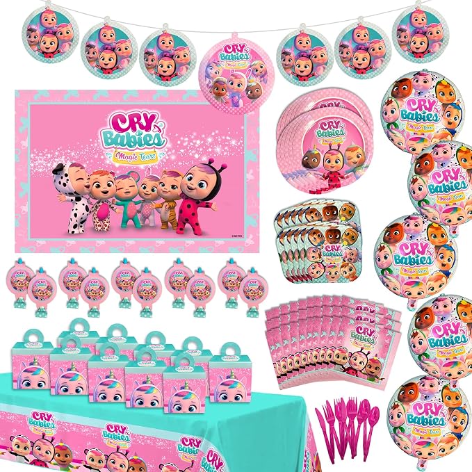 Cry Babies Birthday Party Kit – All-in-One Party Pack for 10 Kids with Licensed Decorations, Tableware, Treat Boxes, Foil Balloons, and Poster for Cry Babies-Themed Celebration