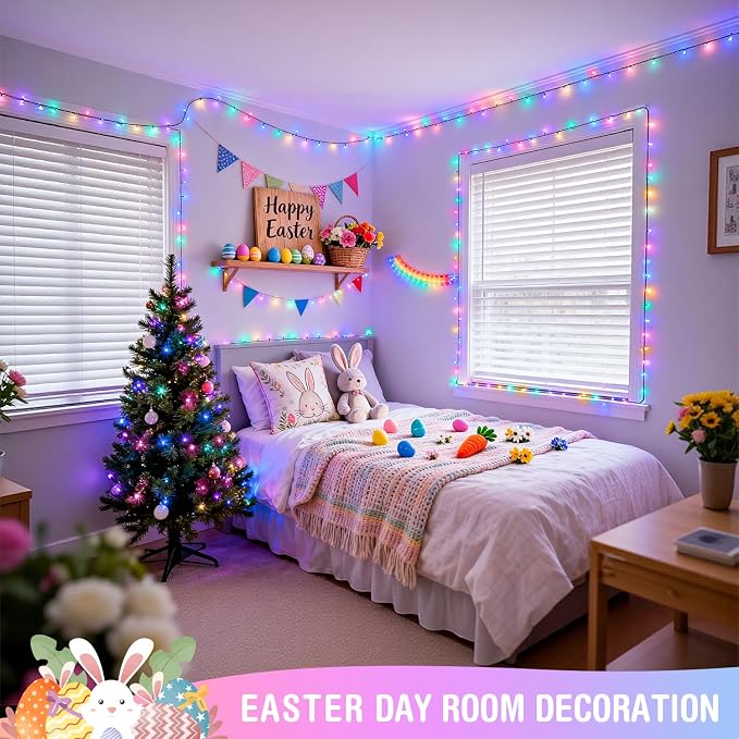 JMEXSUSS 250LED Easter Lights Indoor Outdoor Decorations, Connectable Pastel-Colored String Lights for Easter Christmas Tree Bedroom Patio Holiday Decoration