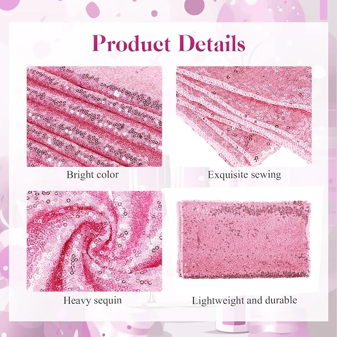 Newwiee 54 Pcs Pink Sequin Chair Sashes and Table Runners, 48 Sequin Chair Bows, 6 Glitter Table Runners for Birthday Party Wedding Banquet Holiday Decorations