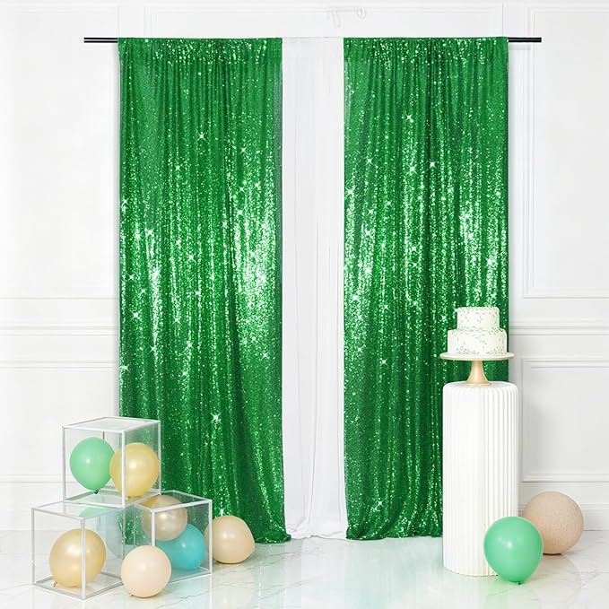 Eternal Beauty Sequin Backdrop Curtains, 2x8 Ft-2 Panels Green Back Drop for Shimmer Photography Party Wedding Birthday Decor
