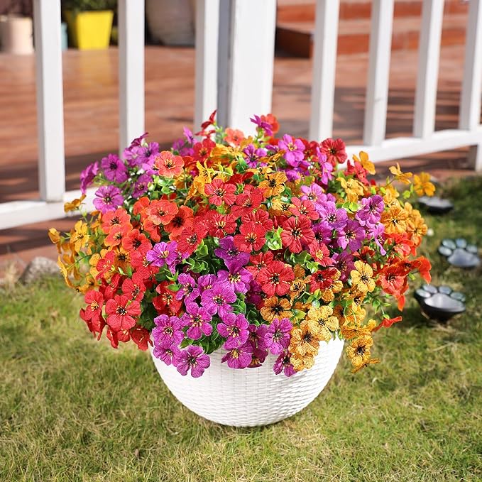 AGIRL 2 Set Artificial Hanging Flowers with Baskets for Outdoors,UV Resistant Fake Hanging Plants for Outdoor Porch Patio Garden, Realistic Silk Flowers for Spring Summer Home Decor