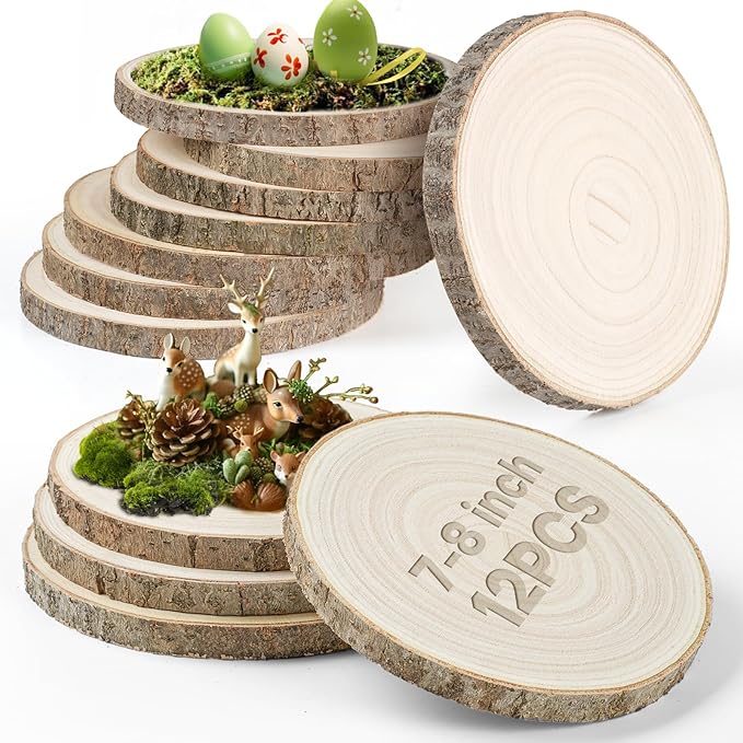12 Pack Wood Rounds 7-8 Inch Wood Slices for Crafts, Table Centerpieces,Wedding Decor,Baby Shower Rustic Centerpieces