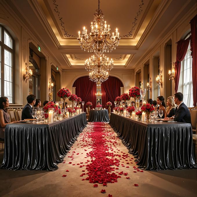 Black Satin Tablecloths Rectangle 8FT, Glitter Spandex Fitted Stretch Table Covers Wrinkle-Free Floor Length Shimmer Table Skirt for Weddings Parties Baby Shower Banquets Vendor Events