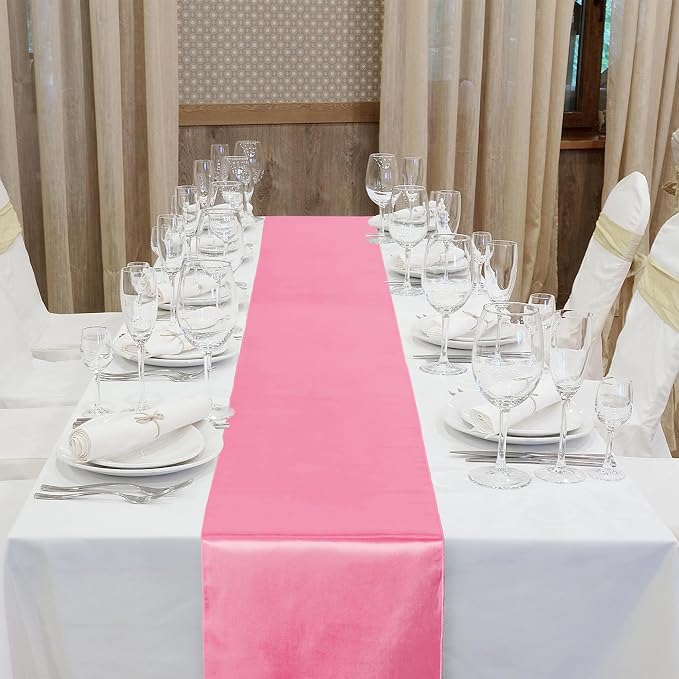 Aneco 4 Pack Satin Table Runner 12 x 108 Inch Gradient Hot Pink Colors Long Wedding Satin Silk Table Runner for Wedding Banquet Graduations Birthday Party Decoration