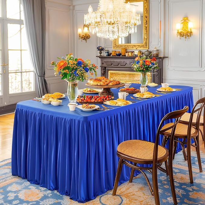 Wish Care 6 Pack Royal Blue Rectangle Table Clothes for 6 Foot Tables, Polyester Fitted Tablecloths 6ft Stretch Table Cover for Wedding, Birthday, Parties, Trade Show, Craft Show