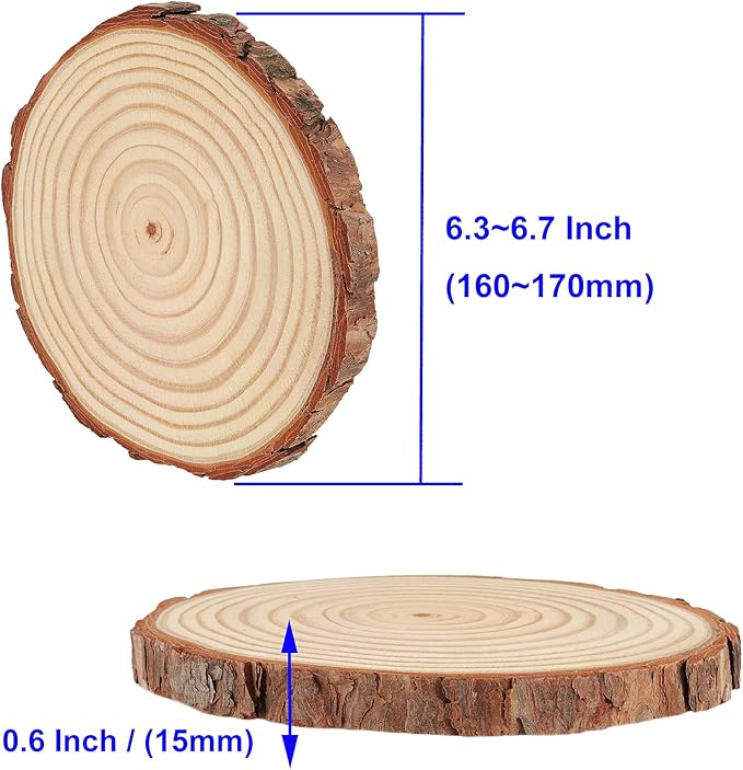 12 PCs 6.3-6.7 Inch Wood Slices for Crafts, Unfinished Wood Rounds with Bark, Round Wooden Discs Circles for Christmas Ornaments Wedding Rustic Decoration DIY Handcrafts Arts