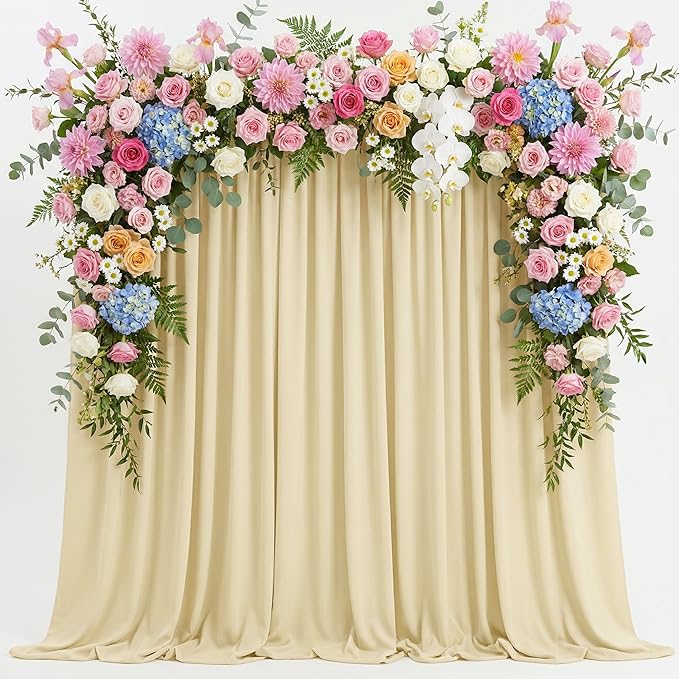Wokceer Beige Backdrop Curtain for Wedding Parties 10x8FT Wedding Curtains Photo Backdrop Drapes Polyester for Photoshoot Baby Shower Birthday Party Curtains Background 2 Panels 5x8FT