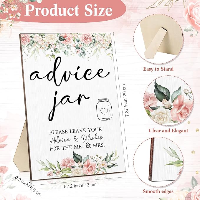 Sintuff 114 Pieces Floral Theme Bridal Shower Party Decor for Guest Include Advice and Wishes for the Mr and Mrs Wedding Advice Sign with Holder 100 Cards 12 Pens 1 Wishes Jar