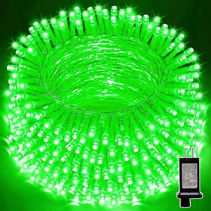 LAMPHOME 99ft St Patricks Day Green String Lights, 300 LED Transparent Wire Fairy StarryMini Light Plug in, 16Lighting Modes for Indoor Outdoor Xmas Tree Wedding Party Decoration