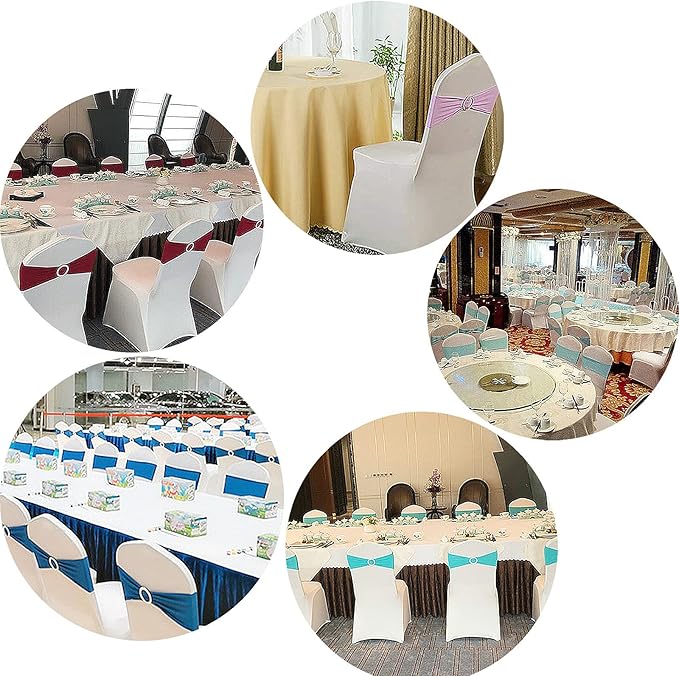 Spandex Chair Sashes Bands 100PCS Stretch Chair Cover Ties Bows with Buckle Slider Wedding Party Reception Banquet Decoration (Gold)