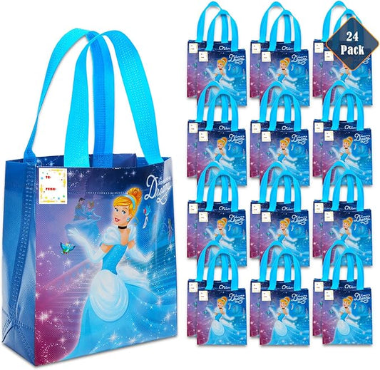 Cinderella Party Favor Bags Set – 24 Pack of 8" Cinderella Party Goodie Bags for Kids Bulk Reusable Mini Totes | Disney Birthday Party Supplies
