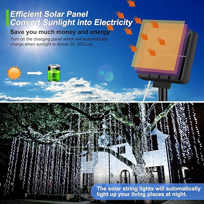 Brightever Solar String Lights Waterproof 288FT, 4-Pack Each 72FT 200 LED Solar Powered Fairy Lights with 8 Modes, Solar Twinkle Lights for Outside, Tree, Backyard, Balcony, Christmas (Daylight White)