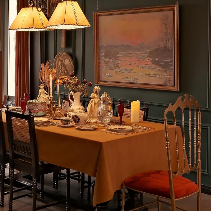 Rectangle Fall Tablecloth, Luxurious Wool Velvet Waterproof Table Cloth, Washable Large Table Cover for Kitchen Dining Party Wedding Thanksgiving Holiday - (70''x108'', Caramel)