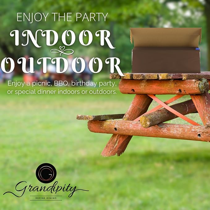 Grandipity Plastic Tablecloth Roll - 54in x 300 Ft. Brown Plastic Table Cloths for Parties Disposable with Cutter Box - Cut to Size Disposable Tablecloth Table Cover for Rectangle & Round