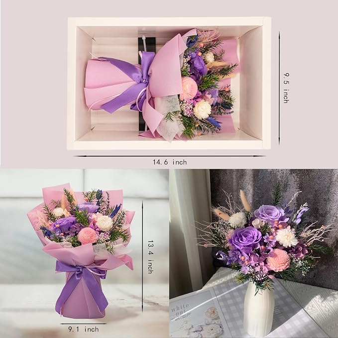 Forever Flower Gifts for Her: Romantic Flowers for Graduation-Daughter Girlfriend Wife Mom Grandma-Preserved Rose Bouquets-Flowers for Delivery Prime on Birthday Anniversary Valentines (Lilac)