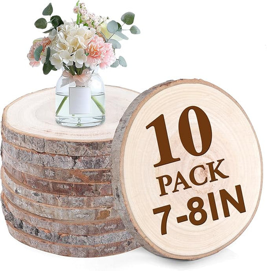 10 Pcs Natural Wood Slices.7-8 Inch Wood Rounds for Weddings Centerpieces Decor. Wood Circles & Slabs for DIY Painting Crafts.Wood Centerpieces for Tables and Baby Shower Centerpieces.