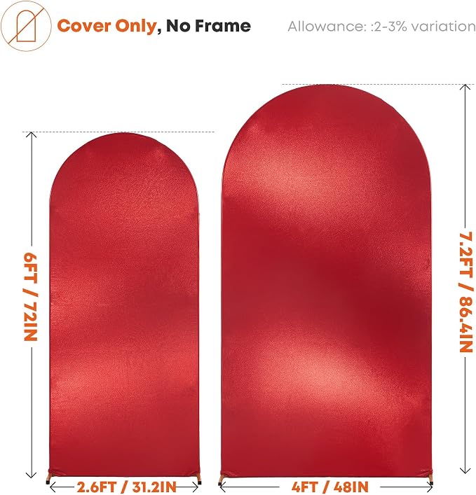 Shimmer Red Arch Backdrop Cover Set of 2 (6 7.2FT) with Zipper,Thick Soft Stretchy Sequin Glitter Spandex Fitted Chiara Cover for Wedding Birthday Graduation Party Photo Backdrop
