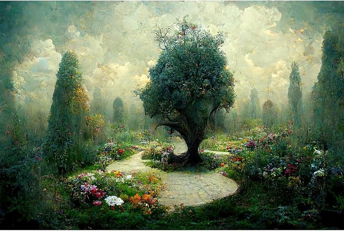 Garden of Eden Backdrop Tree of Life Photography Background Tree of Knowledge Backdrop Decors Fantasy Garden Fairy Forest Wonderland Backdrops for Kids Adult Artist Birthday Background 10x6.5ft