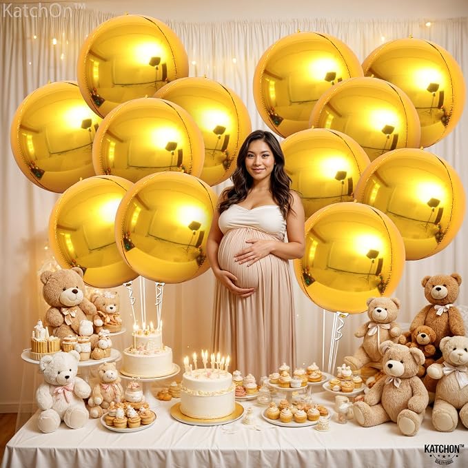 KatchOn, Large Gold Balloons - 22 Inch, Pack of 12 | Gold Foil Balloons for Golden Birthday Party Decorations, Engagement Party Decorations | Mylar Balloons for Anniversary Decor, Wedding