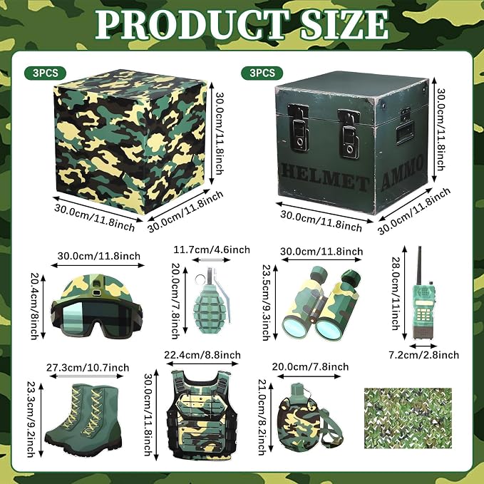 party greeting Camo Birthday Party Decorations Camo Party Boxes Decor Camouflage Netting Army Boxes Camouflage Photo Booth Props for Hunting Military Army Enthusiasts Boys Birthday Jungle Supplies