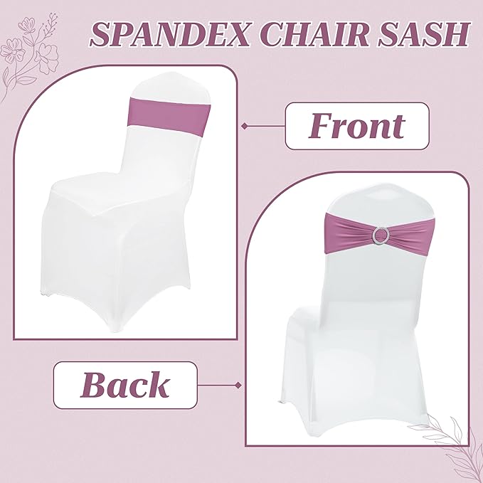 VDS - Dusty Pink | Spandex Chair Sashes Bows | 200 PCS | Stretch Elastic Banquet Universal Folding Chair Band Tie with Silver Buckle Slider for Wedding Party Conference Celebration Event Decoration