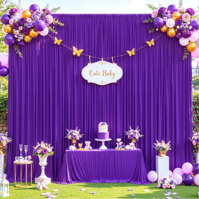 10 Panels Purple Backdrop Curtain for Parties Wedding Wrinkle Free Purple Photo Curtains Backdrop Drapes Fabric Decoration for Birthday Party Photography 50ft(W) x 10ft(H)