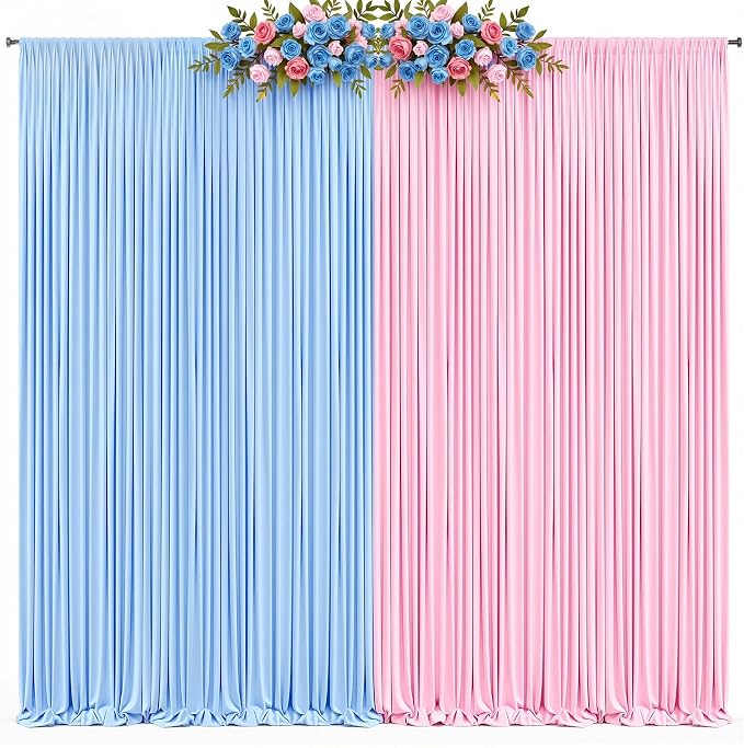 10x8ft Blue Pink Photo Backdrop Curtains for Gender Reveal Wrinkle Free Polyester Photoshoot Curtains Drapes Backdrop for Baby Shower Boy or Girl Birthday Party Photography Background 2 Panels 5x8FT