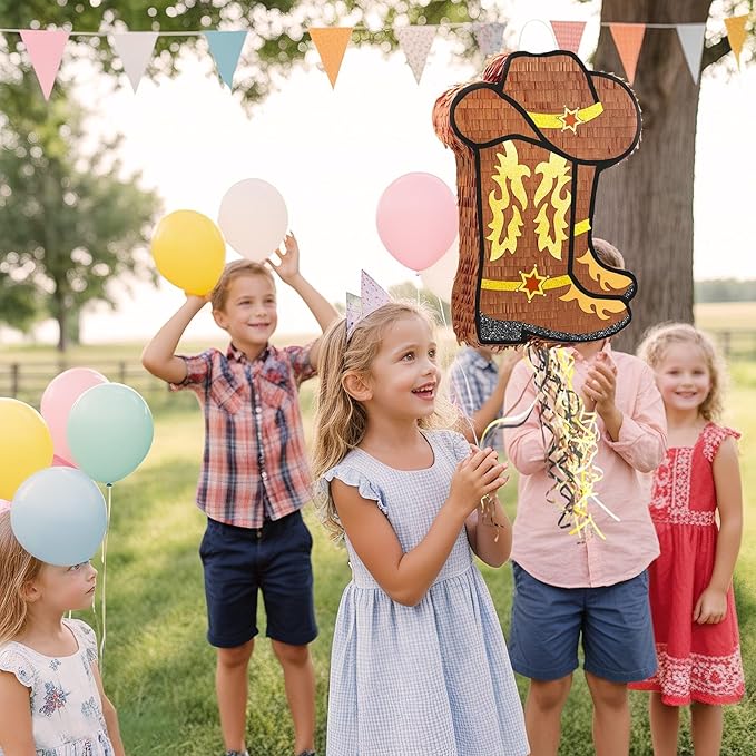 WERNNSAI Western Cowgirl Boot Piñata - Cowboy Hat Piñata Game Western World Theme Party Decorations for Adults Kids Birthday Farm Horse Rodeo Party Supplies with Bat Blindfold