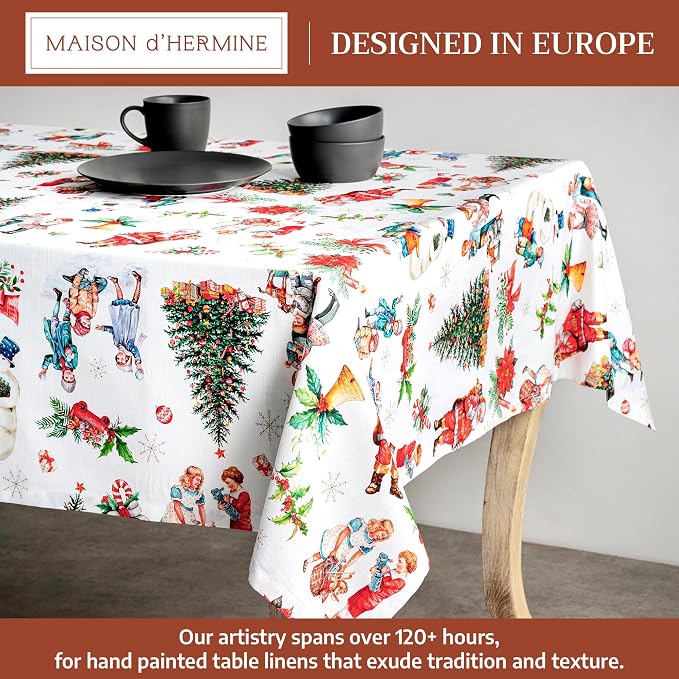 Maison d' Hermine Table Cloth Rectangle Table 100% Cotton 70 x 108 Inches Fall Tablecloth Reusable Everyday Use for Thanksgiving Christmas Decorations Dining Farmhouse Party (Chromo)