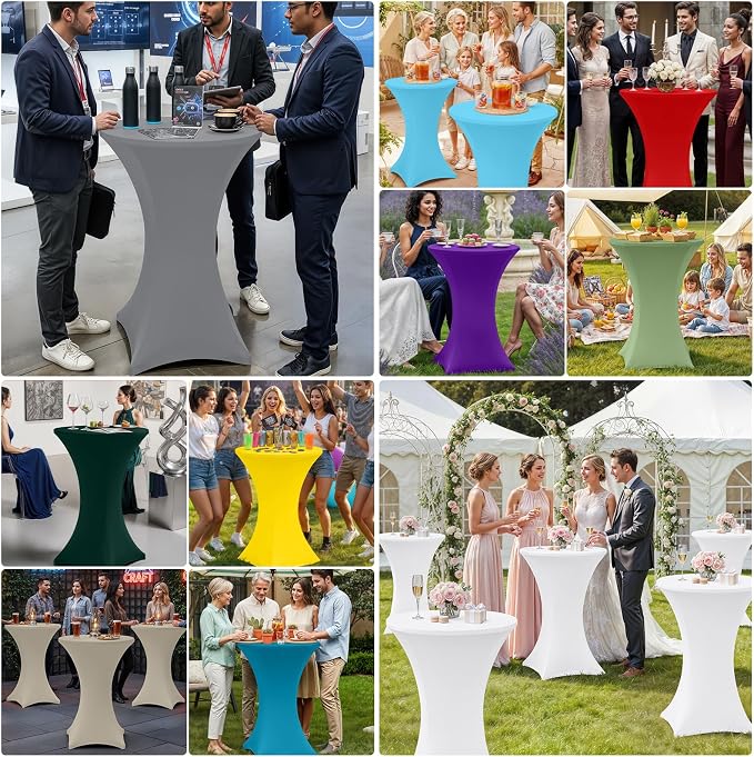 Moosfor Spandex Cocktail Table Covers 4 Pack, Elastic Fitted Stretch Table Cloth, Round High Top Tablecloths for Bar, Party, Pub, Wedding & Banquet (Dark Grey, 32x43 Inch)