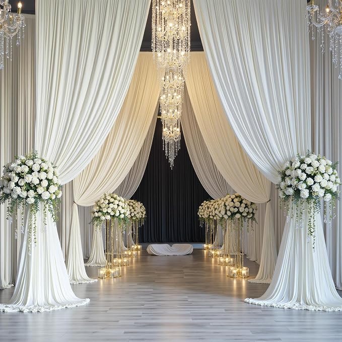 10ftx15ft Ivory Backdrop Curtains for Parties, Wrinkle Free Polyester Ivory Photo Backdrop Drapes 2 Panels 15 ft Long Back Drop Cloth Drapery for Wedding Birthday Photography Background Curtain