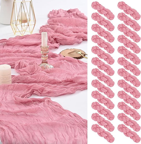 24 Pack Dusty Rose Cheesecloth Table Runner,Gauze Boho Long Cheese Cloth Table Runner 17x108 inch Rustic Table Runners for Wedding Party Bridal Shower Christmas Banquet Table Decorations