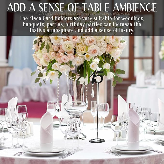 Novabright 20 Pcs Metal Table Numbers 1-20 Numbers for Wedding Reception, 10 Inch Stainless Steel Table Number Signs with Sturdy Holder Base for Banquet, Party, Restaurant & Event Decor(Black)