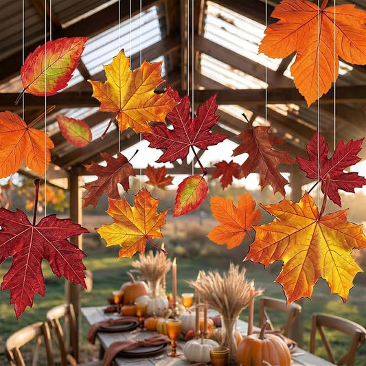 20 Pcs Fall Thanksgiving Hanging Decoration Large Fall Maple Leaf Hanging Decorations Autumn Leaf Decor Ornaments for Thanksgiving Harvest Festival Autumn Party Home Ceiling Wall Decor