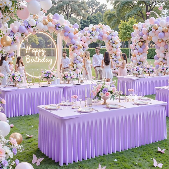 gogoparti 2 Pack Spandex Purple Fitted Table Cloth for 6ft Rectangle Tables Purple Stretch Tablecloth Table Covers Skirt Banquet Wrinkle Free Tablecloths for Parties Wedding