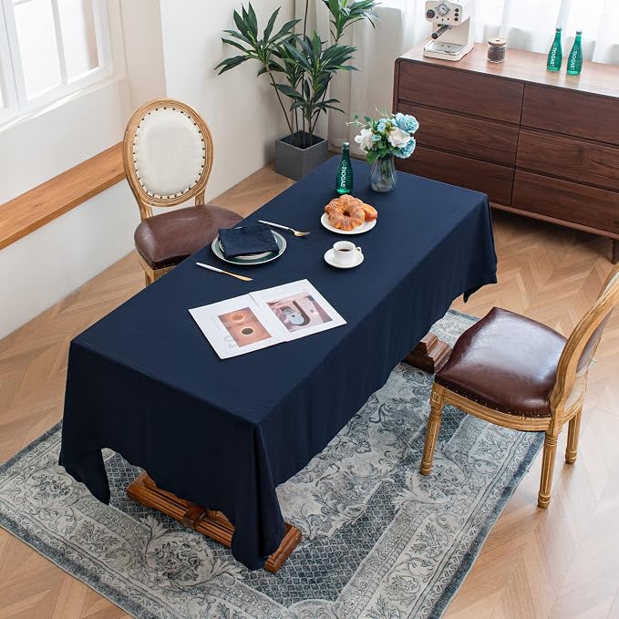 Linen World Linen Tablecloth,100% French Linen Navy Tablecloth 108" x 60" Inch,Washable Rectangular Tablecloth for Dining,Outdoor,Weddings and Restaurants,Decorative Thanksgiving Christmas