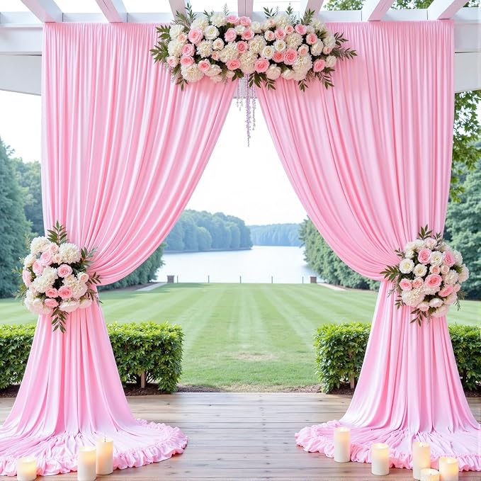 20ft x 12ft Wrinkle Free Pink Backdrop Curtains for Parties, Pink Photo Backdrop Drapes 12FT Long Silky Back Drop Cloth for Wedding Birthday Photography Background Decor