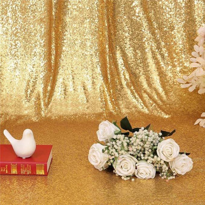 Eternal Beauty Sequin Backdrop Curtains, 2x8 Ft-2 Panels Gold Back Drop for Mother's Day Shimmer Photography Party Wedding Birthday Decor