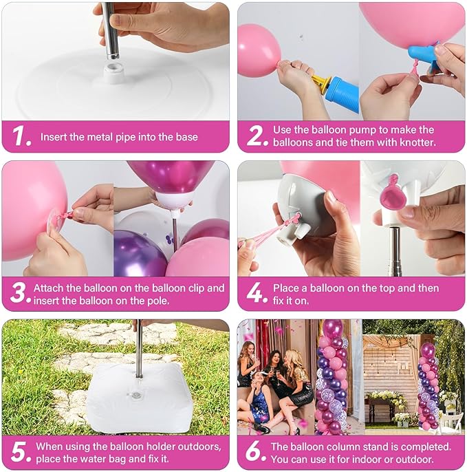 2 Sets Pink and Purple Balloon Column Stand Kit with 102 Balloons Adjustable Balloon Tower Stand with Bases for Floor Confetti Balloons Column Kit for Graduation Birthday Appreciation Party Decor