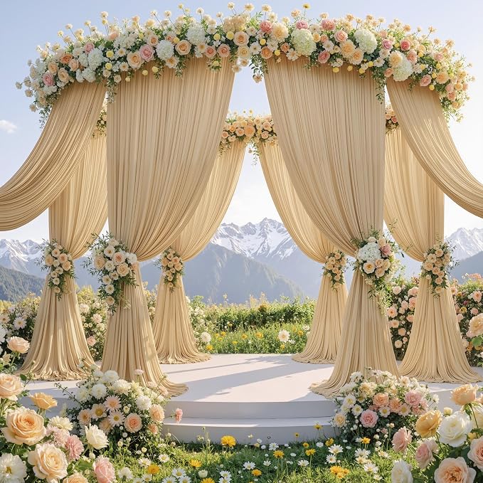 50ftx12ft Wrinkle Free Champagne Backdrop Curtain, 10 Panels 12FT Height Champagne Drapes for Wedding Backdrop, Silky Polyester Photo Back Drop Cloth for Birthday Party Photography Background