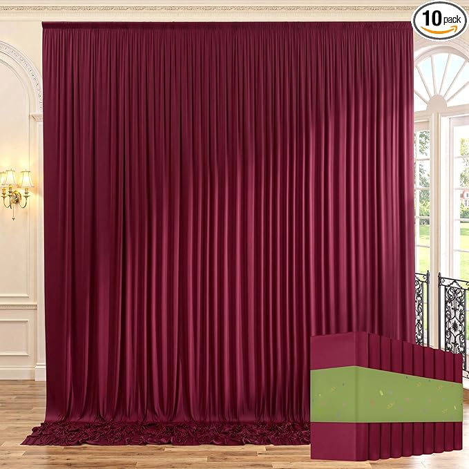 50ftx10ft Wrinkle Free Burgundy Backdrop Curtains for Parties, Silky Polyester Maroon Photo Backdrop Drapes 10 Panels 5x10ft for Wedding Birthday Baby Shower Photography Background
