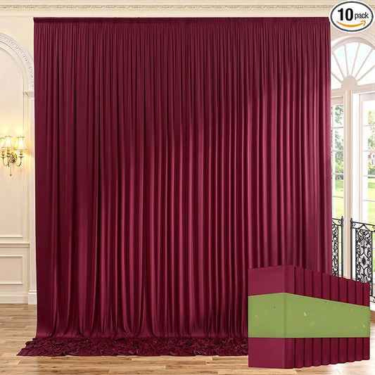 50ftx10ft Wrinkle Free Burgundy Backdrop Curtains for Parties, Silky Polyester Maroon Photo Backdrop Drapes 10 Panels 5x10ft for Wedding Birthday Baby Shower Photography Background