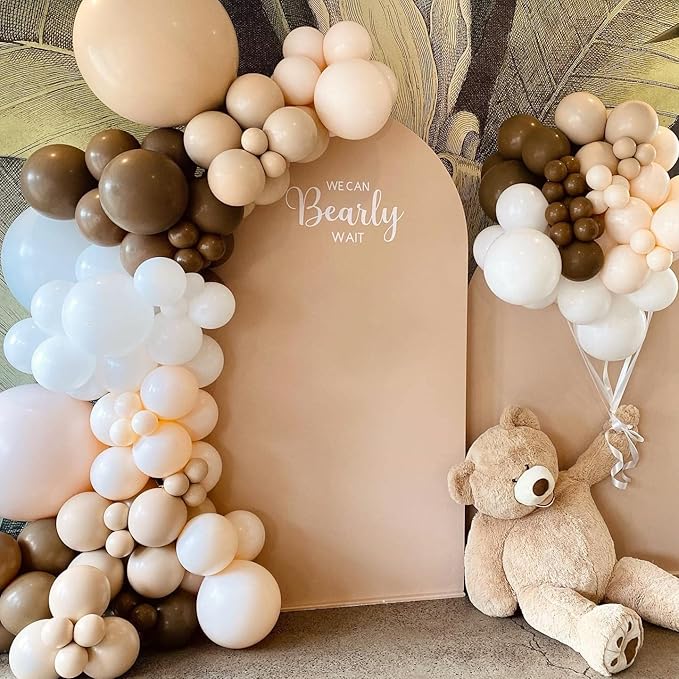 Light Pink Balloons Garland Arch Kit Double Stuffed Matte Pastel Pink Brown Cream Peach Latex Balloon Different Sizes 18 12 10 5In Coffee Ballon for Baby Shower Gender Reveal Birthday Party Decoration