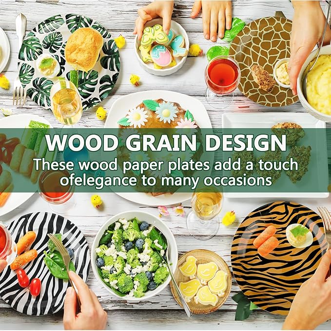 50 PCS Jungle Safari Party Tableware Supplies, Disposable Wild Animal 7 Inch Paper Plates, Zebra Giraffe Leopard Plates for Jungle Zoo Animal Themed Baby Shower Birthday Party Decor, Serves 50 Guests
