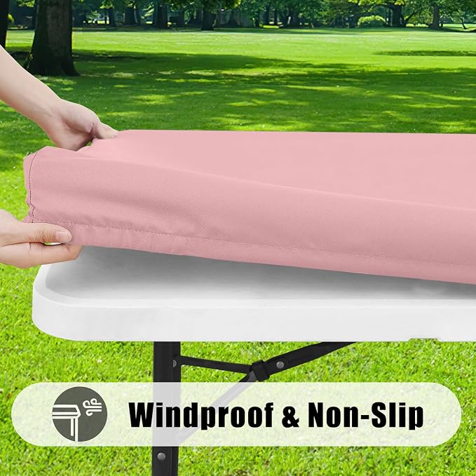 Smiry 6 Pack Rectangle Picnic Table Cloth, Waterproof Elastic Fitted Tablecloths, Washable Polyester Rectangular Patio Table Cover for Camping, Indoor and Outdoor (Baby Pink, 30"x72")
