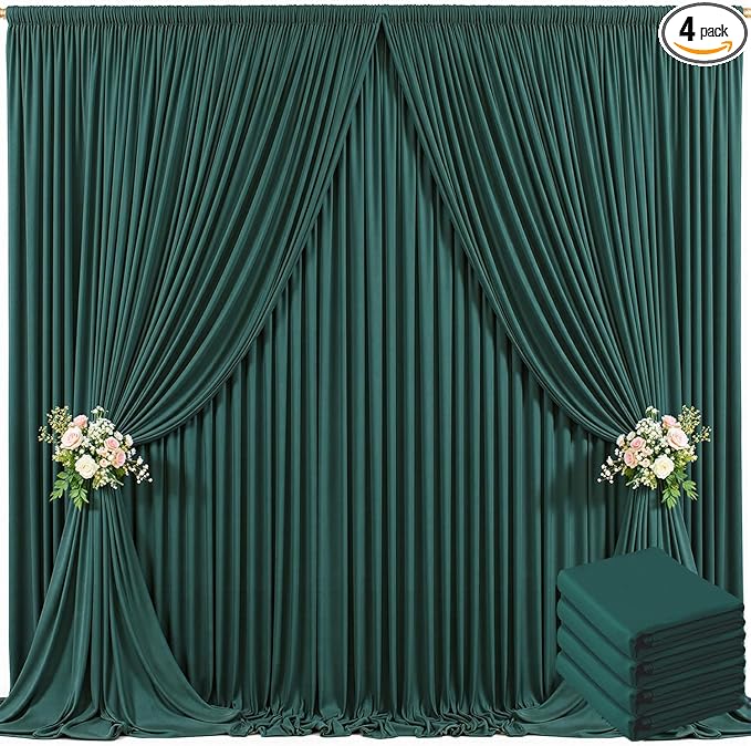 20ft x 10ft Hunter Green Backdrop Curtain for Parties Dark Green Wrinkle Free Backdrop Drapes Panels for Baby Shower Birthday Party Photo Photography Polyester Fabric Background Decoration