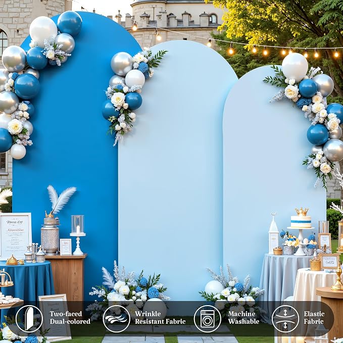 Wedding Arch Backdrop Cover Set of 3, Blue and Dark Blue Double Color Arch Stand Cover, 6FT, 5FT, 4FT Spandex Fitted Arch Cover for Wedding Baby Shower Party Banquet Photography Background Decoration