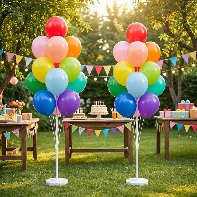 Balloon Column Stand Kit,2 Sets of Assorted Rainbow Balloon Tower Pillar with 10inch Bright Color baloon Reusable Design for Grirls Party,Birthday, Wedding,Baby Shower (13-Colorful)