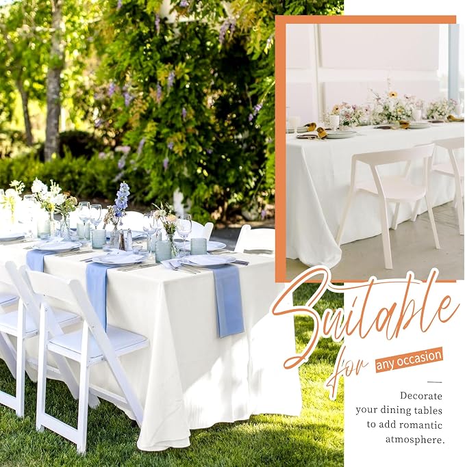Showgeous 4 Pack Ivory Tablecloth 90 x 132 Inch, Rectangle Tablecloth for 8 Foot Table, Stain and Wrinkle Resistant Washable Polyester Table Cloth Cover for Wedding Dining Table Buffet Parties