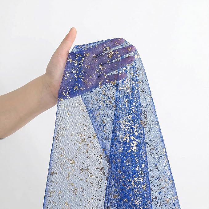 Artoid Mode Blue Gold Gauze Table Runner 59x120 Inch 10FT, Glitter Metallic Foil Sheer Dining Wedding Anniversary Holiday Table Decor for Home Party